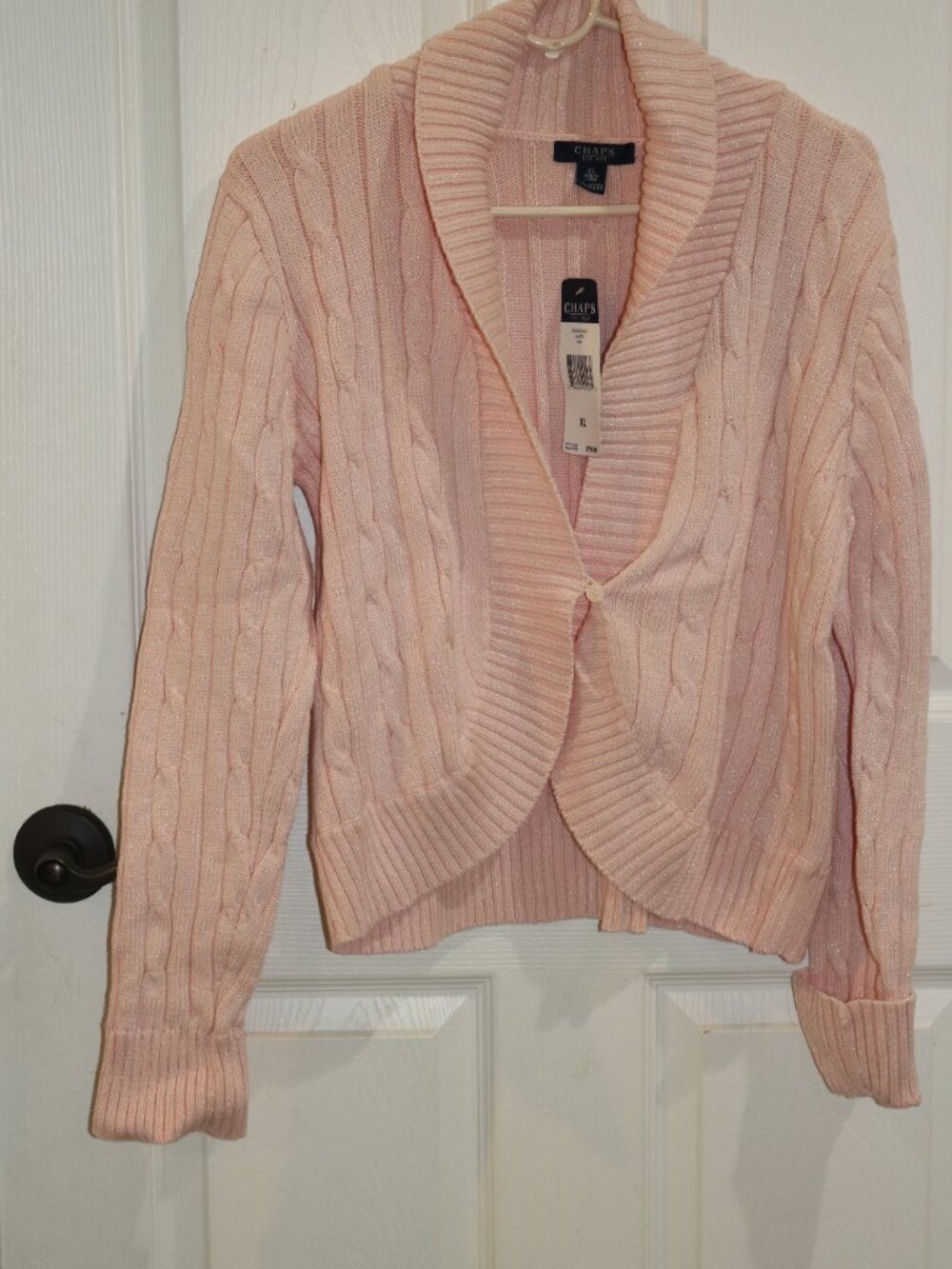 Women's Chaps pink cable knit short cardigan. New with tags. XL.